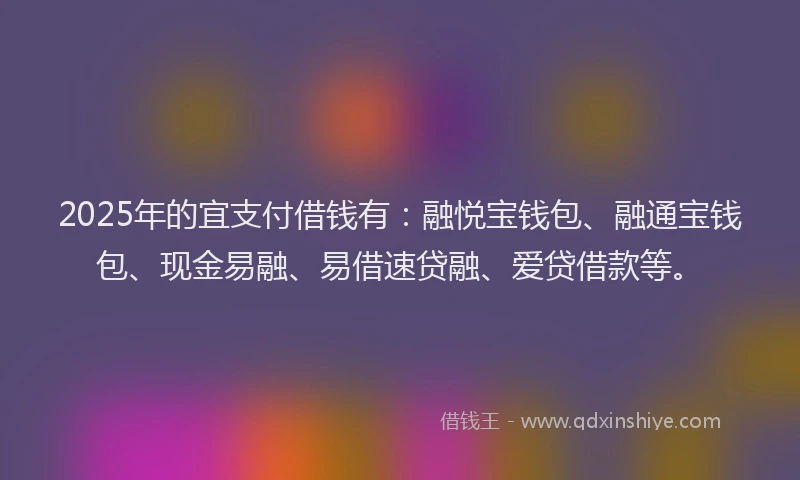 2025年的宜支付借钱有：融悦宝钱包、融通宝钱包、现金易融、易借速贷融、爱贷借款等。