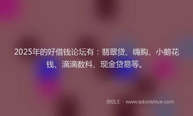 2025年的好借钱论坛有：翡翠贷、嗨购、小鹅花钱、滴滴数科、现金贷易等。