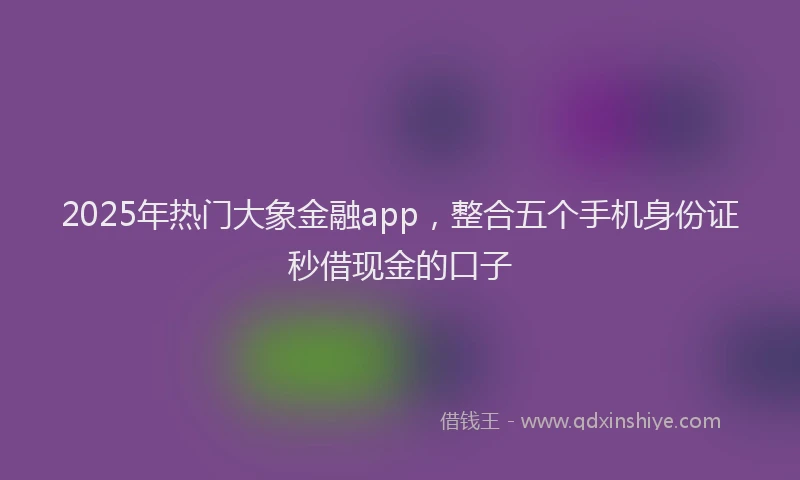 2025年热门大象金融app，整合五个手机身份证秒借现金的口子