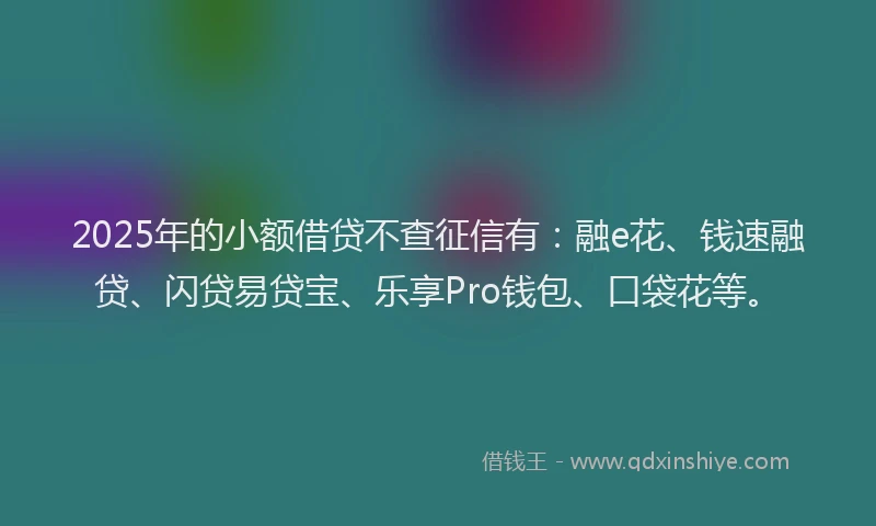 2025年的小额借贷不查征信有：融e花、钱速融贷、闪贷易贷宝、乐享Pro钱包、口袋花等。