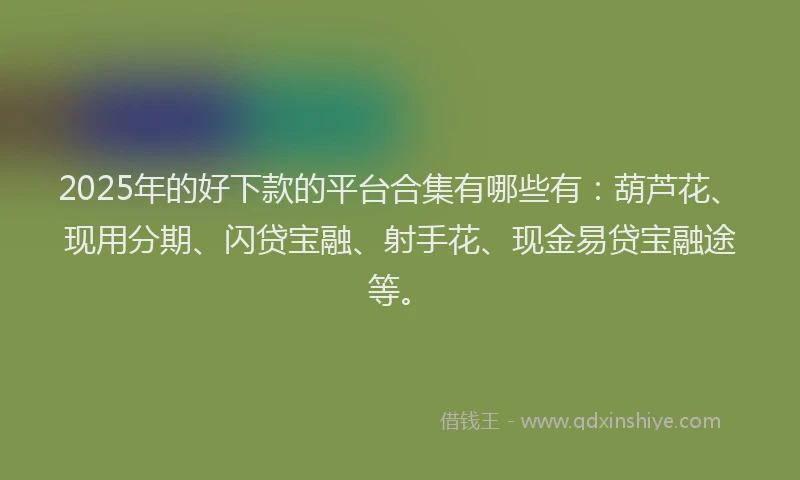 2025年的好下款的平台合集有哪些有：葫芦花、现用分期、闪贷宝融、射手花、现金易贷宝融途等。