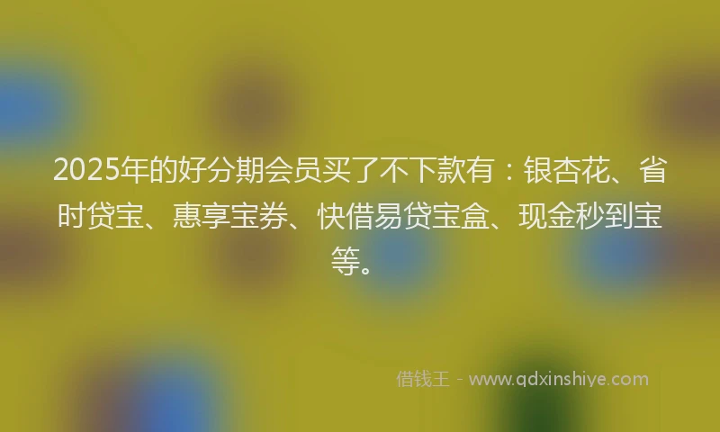 2025年的好分期会员买了不下款有:银杏花、省时贷宝、惠享宝券、快借易贷宝盒、现金秒到宝等。