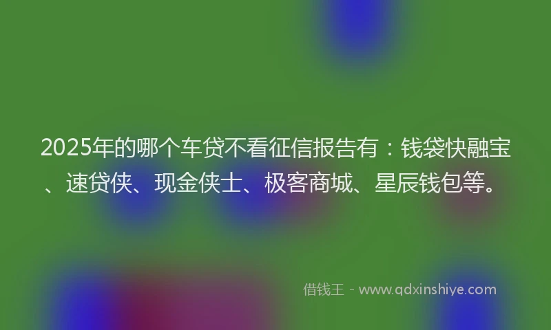 2025年的哪个车贷不看征信报告有：钱袋快融宝、速贷侠、现金侠士、极客商城、星辰钱包等。