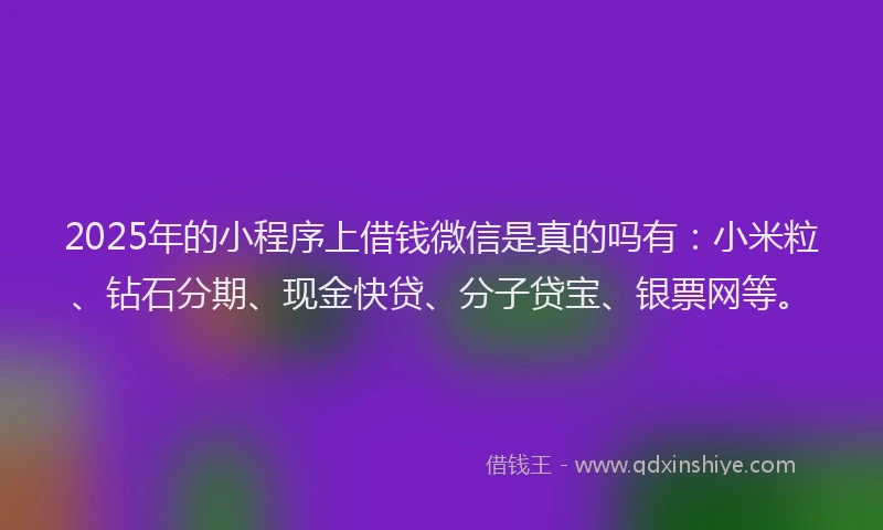 2025年的小程序上借钱微信是真的吗有：小米粒、钻石分期、现金快贷、分子贷宝、银票网等。