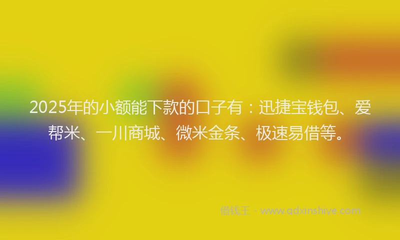 2025年的小额能下款的口子有：迅捷宝钱包、爱帮米、一川商城、微米金条、极速易借等。