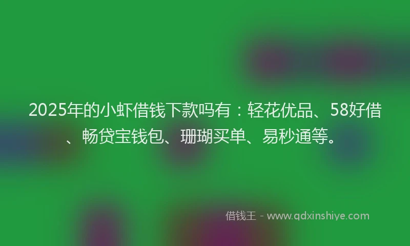 2025年的小虾借钱下款吗有：轻花优品、58好借、畅贷宝钱包、珊瑚买单、易秒通等。