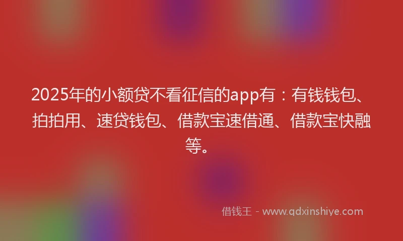 2025年的小额贷不看征信的app有：有钱钱包、拍拍用、速贷钱包、借款宝速借通、借款宝快融等。