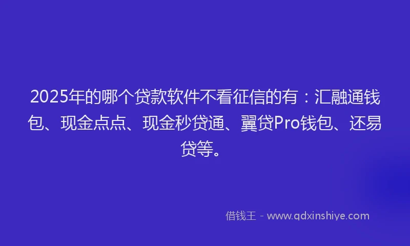 2025年的哪个贷款软件不看征信的有：汇融通钱包、现金点点、现金秒贷通、翼贷Pro钱包、还易贷等。