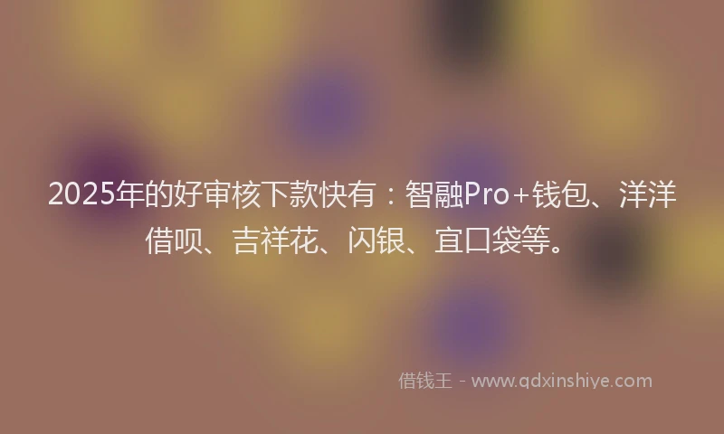 2025年的好审核下款快有：智融Pro+钱包、洋洋借呗、吉祥花、闪银、宜口袋等。
