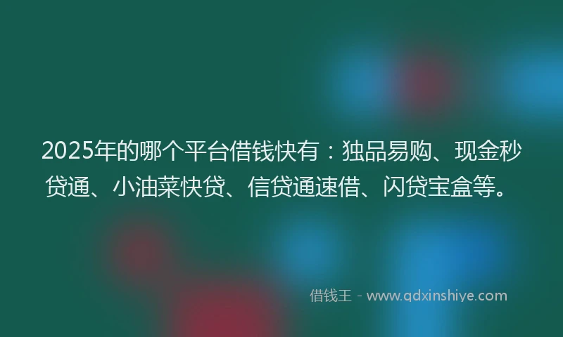 2025年的哪个平台借钱快有：独品易购、现金秒贷通、小油菜快贷、信贷通速借、闪贷宝盒等。