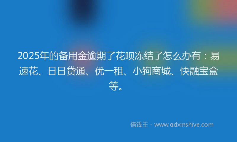 2025年的备用金逾期了花呗冻结了怎么办有：易速花、日日贷通、优一租、小狗商城、快融宝盒等。