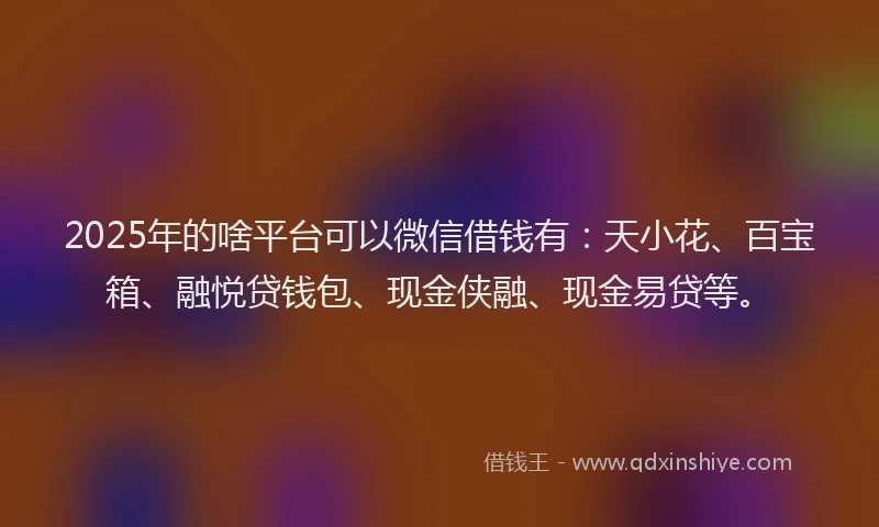 2025年的啥平台可以微信借钱有：天小花、百宝箱、融悦贷钱包、现金侠融、现金易贷等。