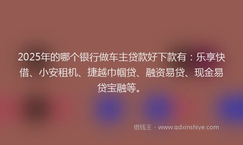 2025年的哪个银行做车主贷款好下款有：乐享快借、小安租机、捷越巾帼贷、融资易贷、现金易贷宝融等。