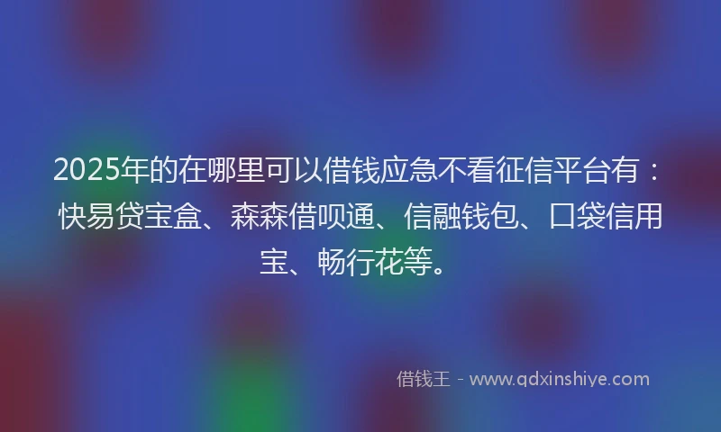 2025年的在哪里可以借钱应急不看征信平台有：快易贷宝盒、森森借呗通、信融钱包、口袋信用宝、畅行花等。