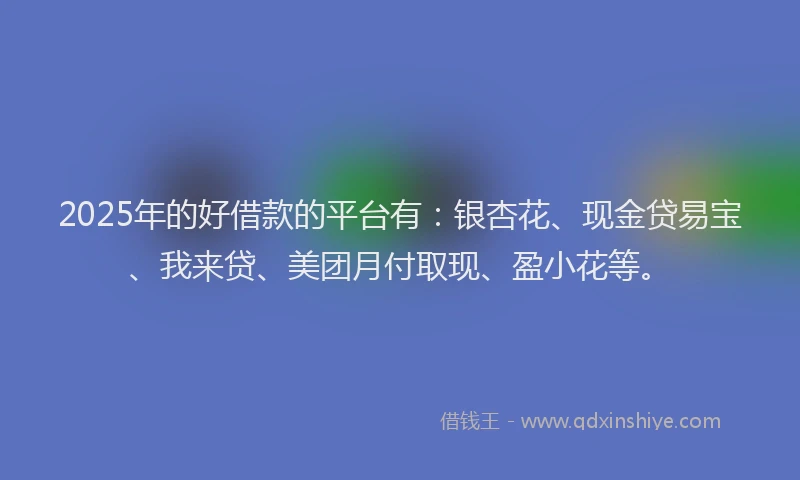2025年的好借款的平台有：银杏花、现金贷易宝、我来贷、美团月付取现、盈小花等。