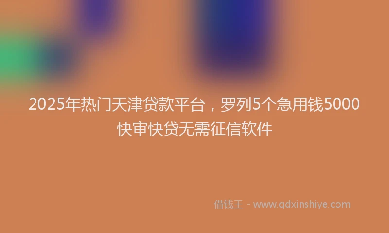 2025年热门天津贷款平台，罗列5个急用钱5000快审快贷无需征信软件