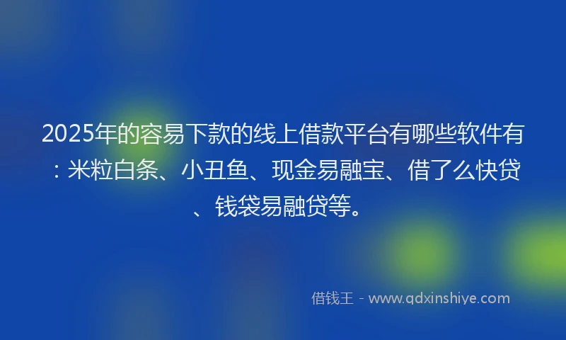 2025年的容易下款的线上借款平台有哪些软件有：米粒白条、小丑鱼、现金易融宝、借了么快贷、钱袋易融贷等。