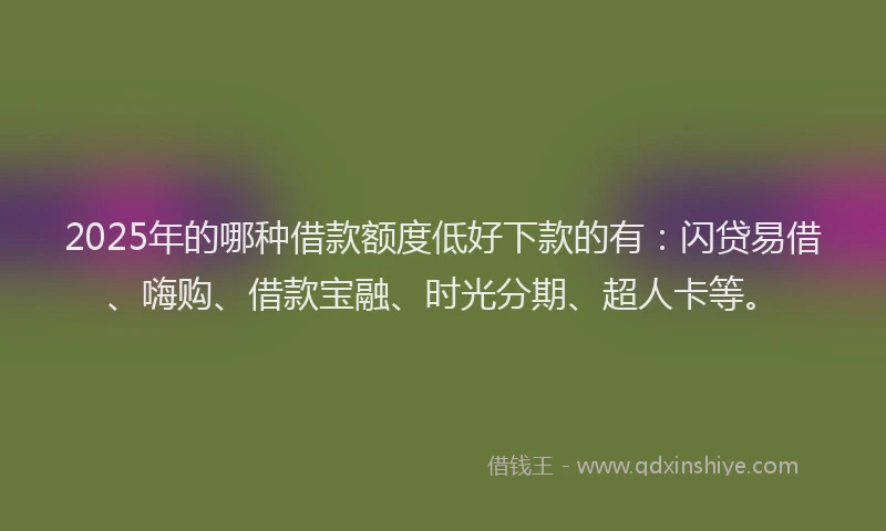 2025年的哪种借款额度低好下款的有：闪贷易借、嗨购、借款宝融、时光分期、超人卡等。