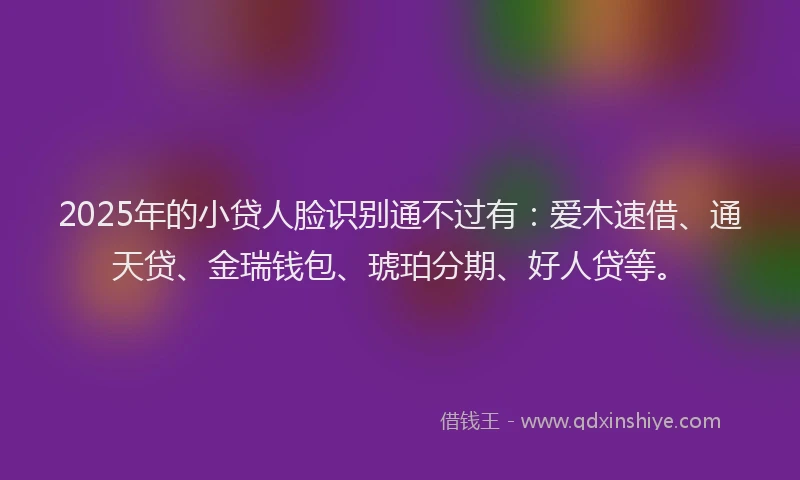 2025年的小贷人脸识别通不过有:爱木速借、通天贷、金瑞钱包、琥珀分期、好人贷等。