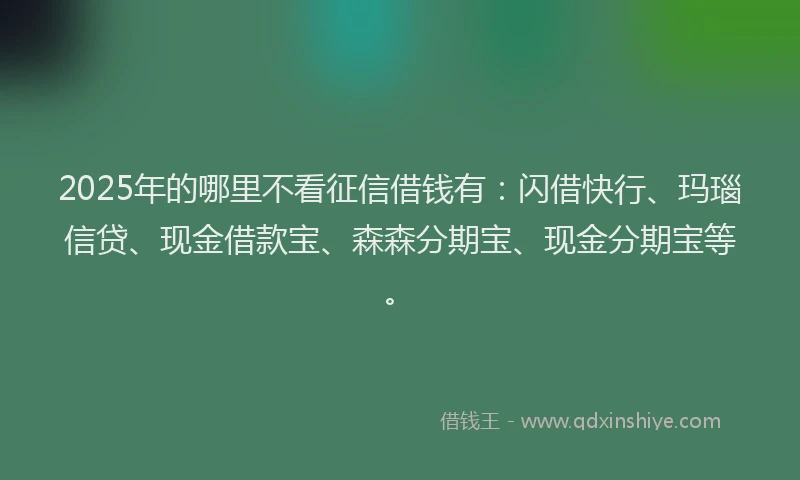 2025年的哪里不看征信借钱有：闪借快行、玛瑙信贷、现金借款宝、森森分期宝、现金分期宝等。