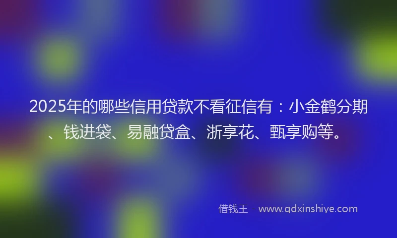 2025年的哪些信用贷款不看征信有：小金鹤分期、钱进袋、易融贷盒、浙享花、甄享购等。
