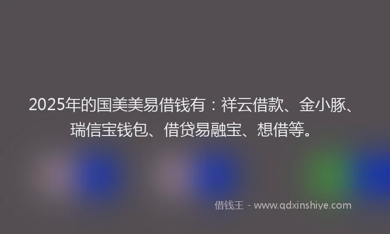 2025年的国美美易借钱有：祥云借款、金小豚、瑞信宝钱包、借贷易融宝、想借等。