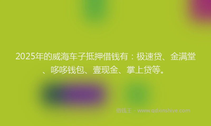 2025年的威海车子抵押借钱有：极速贷、金满堂、哆哆钱包、壹现金、掌上贷等。