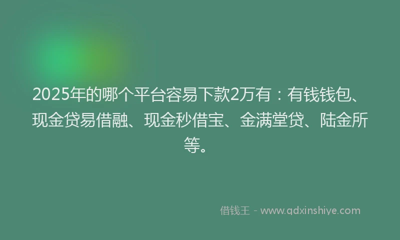 2025年的哪个平台容易下款2万有：有钱钱包、现金贷易借融、现金秒借宝、金满堂贷、陆金所等。