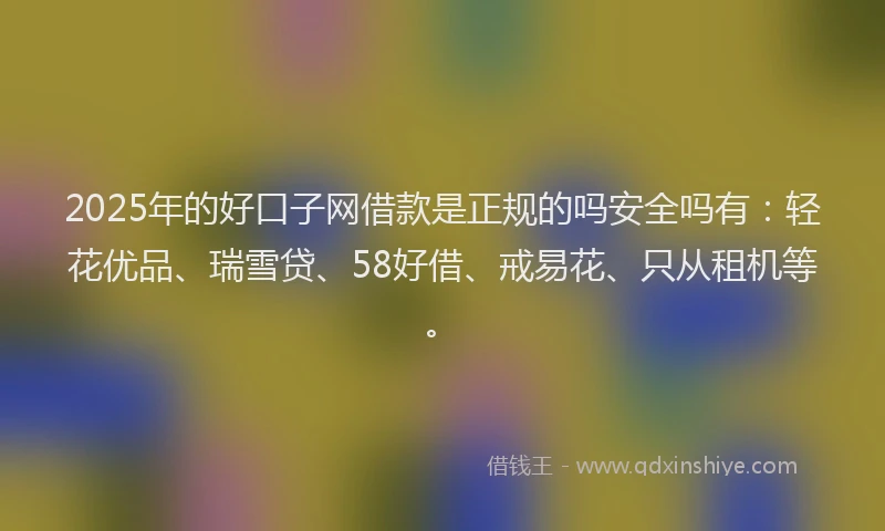 2025年的好口子网借款是正规的吗安全吗有：轻花优品、瑞雪贷、58好借、戒易花、只从租机等。