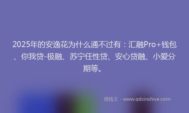 2025年的安逸花为什么通不过有：汇融Pro+钱包、你我贷-极融、苏宁任性贷、安心贷融、小爱分期等。