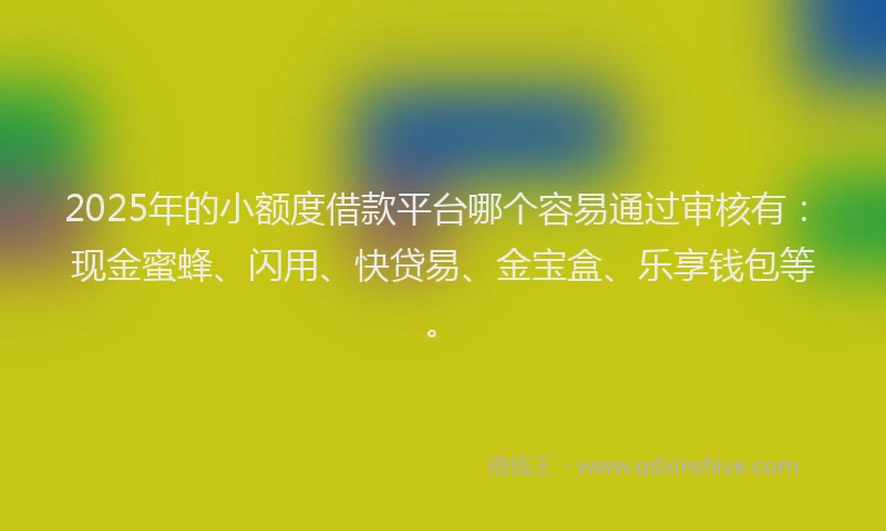 2025年的小额度借款平台哪个容易通过审核有:现金蜜蜂、闪用、快贷易、金宝盒、乐享钱包等。
