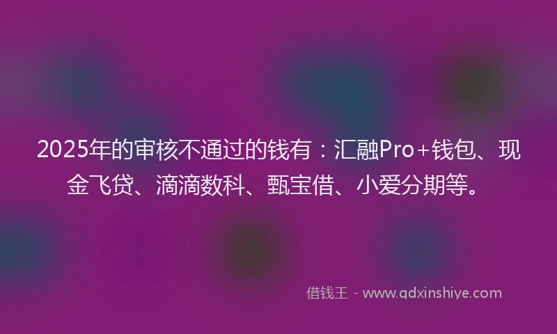 2025年的审核不通过的钱有：汇融Pro+钱包、现金飞贷、滴滴数科、甄宝借、小爱分期等。