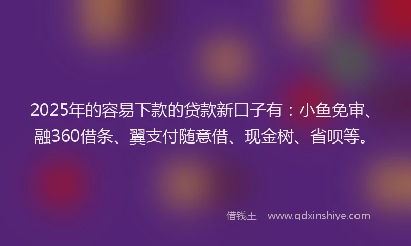 2025年的容易下款的贷款新口子有：小鱼免审、融360借条、翼支付随意借、现金树、省呗等。