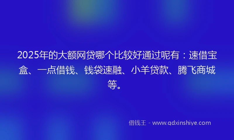 2025年的大额网贷哪个比较好通过呢有：速借宝盒、一点借钱、钱袋速融、小羊贷款、腾飞商城等。