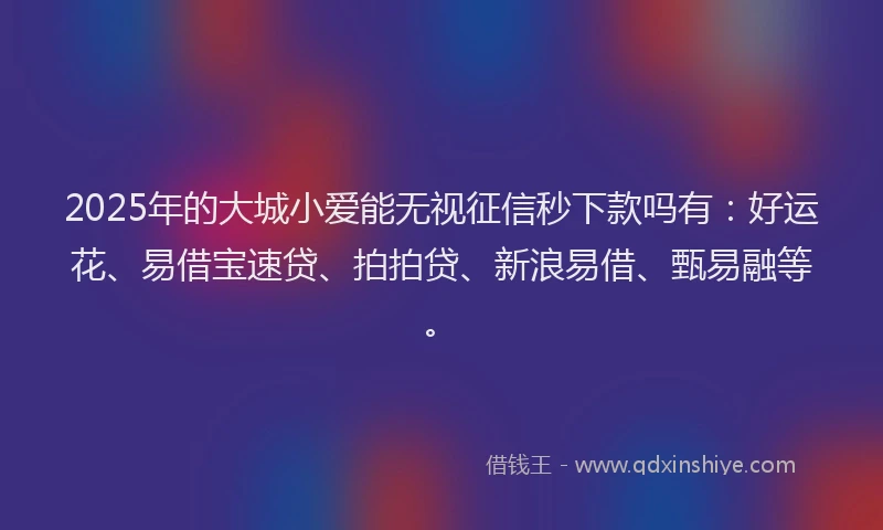 2025年的大城小爱能无视征信秒下款吗有：好运花、易借宝速贷、拍拍贷、新浪易借、甄易融等。