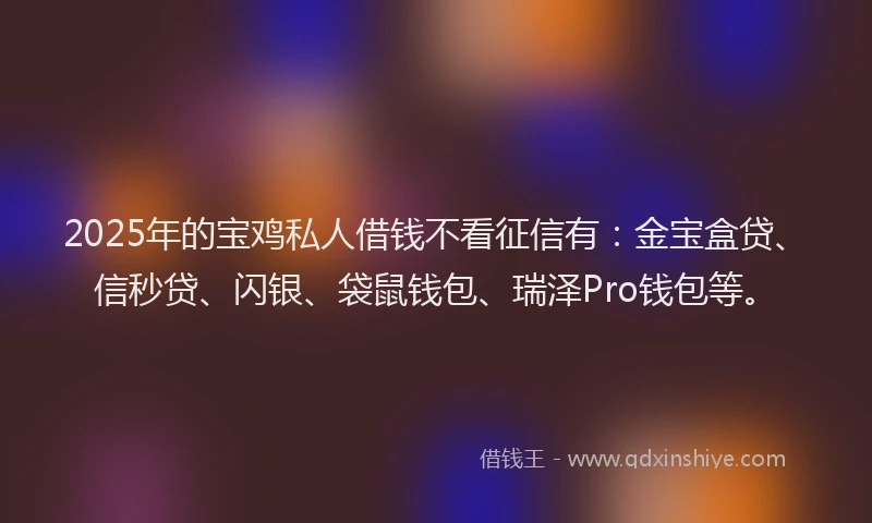 2025年的宝鸡私人借钱不看征信有：金宝盒贷、信秒贷、闪银、袋鼠钱包、瑞泽Pro钱包等。