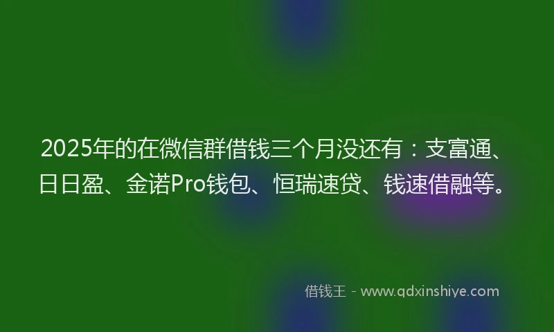 2025年的在微信群借钱三个月没还有：支富通、日日盈、金诺Pro钱包、恒瑞速贷、钱速借融等。