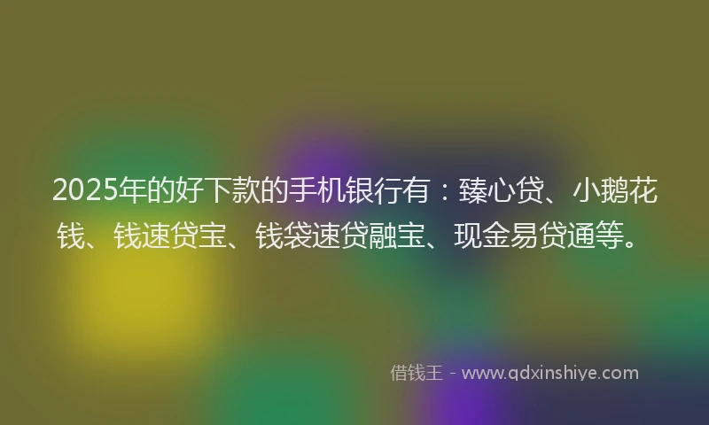 2025年的好下款的手机银行有：臻心贷、小鹅花钱、钱速贷宝、钱袋速贷融宝、现金易贷通等。