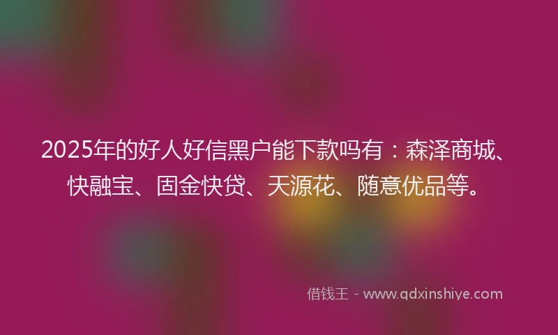 2025年的好人好信黑户能下款吗有：森泽商城、快融宝、固金快贷、天源花、随意优品等。