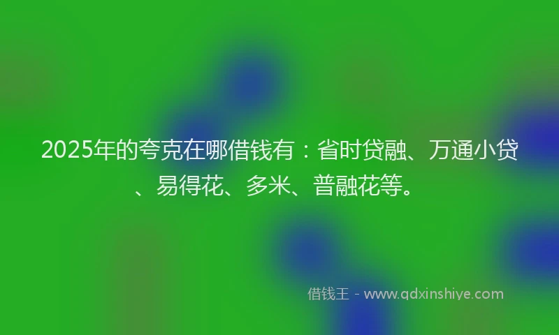 2025年的夸克在哪借钱有：省时贷融、万通小贷、易得花、多米、普融花等。