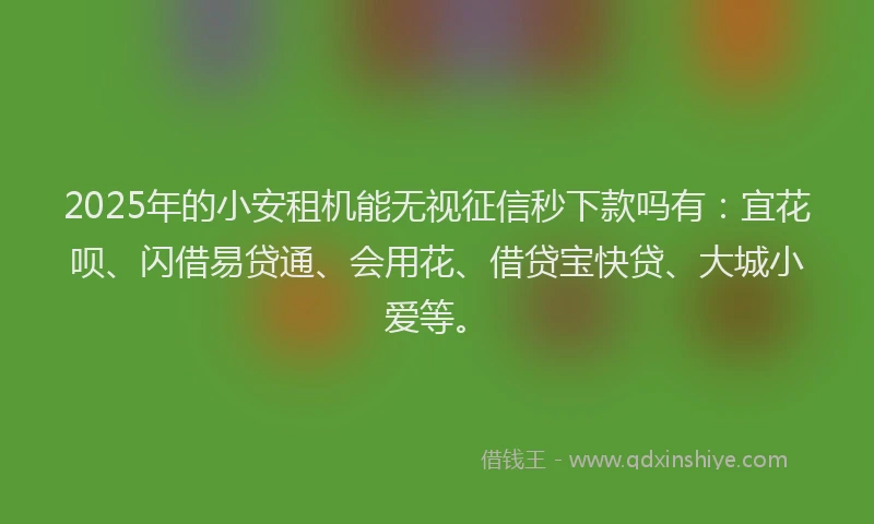 2025年的小安租机能无视征信秒下款吗有：宜花呗、闪借易贷通、会用花、借贷宝快贷、大城小爱等。