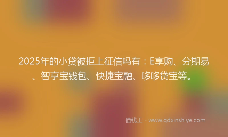 2025年的小贷被拒上征信吗有：E享购、分期易、智享宝钱包、快捷宝融、哆哆贷宝等。