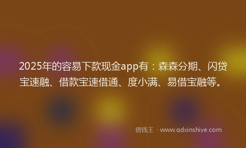 2025年的容易下款现金app有：森森分期、闪贷宝速融、借款宝速借通、度小满、易借宝融等。
