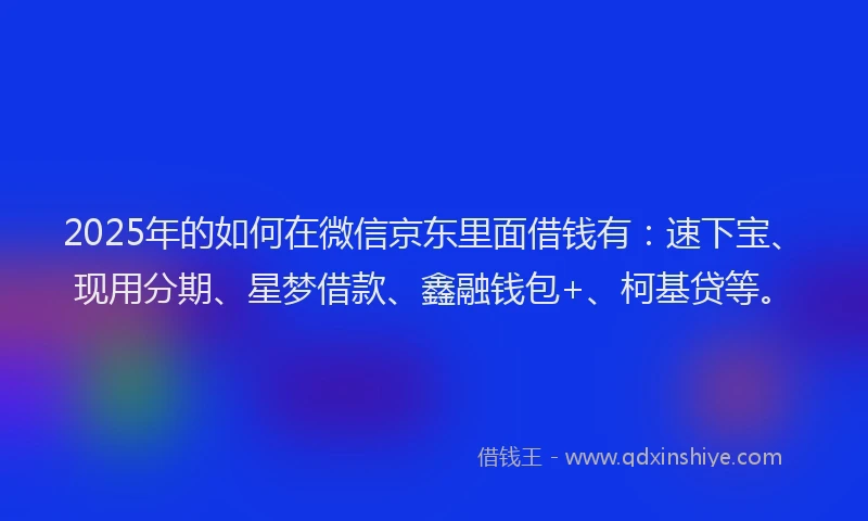 2025年的如何在微信京东里面借钱有：速下宝、现用分期、星梦借款、鑫融钱包+、柯基贷等。