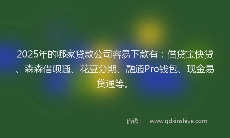 2025年的哪家贷款公司容易下款有：借贷宝快贷、森森借呗通、花豆分期、融通Pro钱包、现金易贷通等。