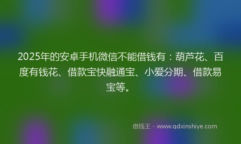 2025年的安卓手机微信不能借钱有：葫芦花、百度有钱花、借款宝快融通宝、小爱分期、借款易宝等。
