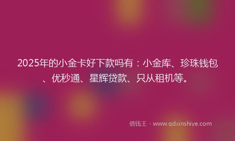 2025年的小金卡好下款吗有：小金库、珍珠钱包、优秒通、星辉贷款、只从租机等。