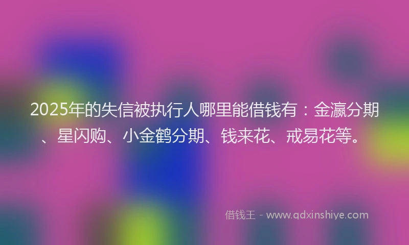 2025年的失信被执行人哪里能借钱有：金瀛分期、星闪购、小金鹤分期、钱来花、戒易花等。