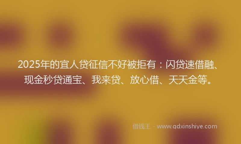 2025年的宜人贷征信不好被拒有:闪贷速借融、现金秒贷通宝、我来贷、放心借、天天金等。