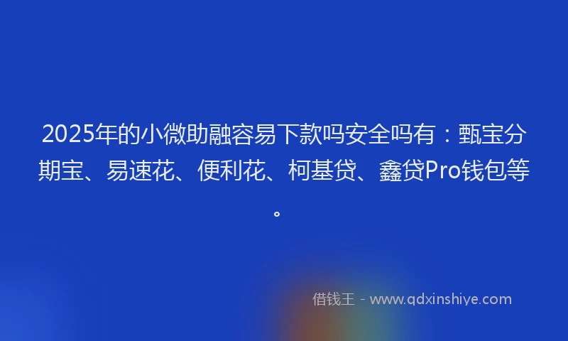 2025年的小微助融容易下款吗安全吗有：甄宝分期宝、易速花、便利花、柯基贷、鑫贷Pro钱包等。